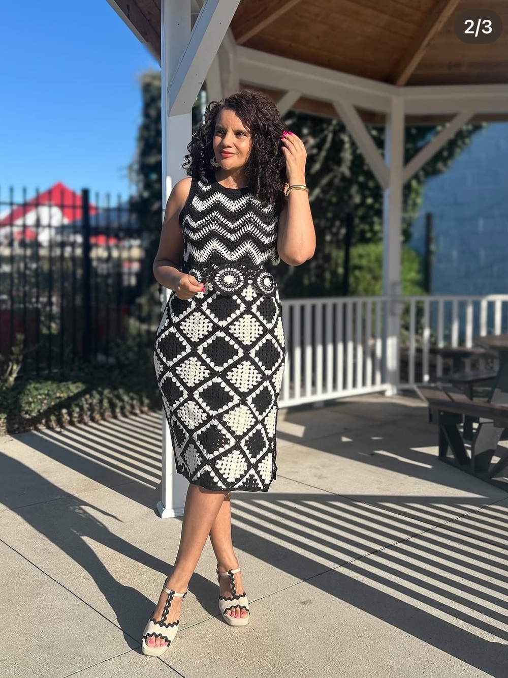 Cato  Black and Cream crochet Dress